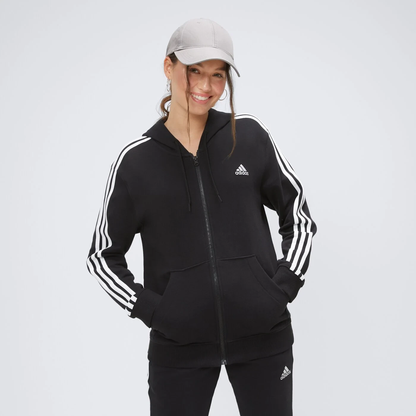 Essentials 3-Stripes French Terry Regular Full-Zip Hoodie